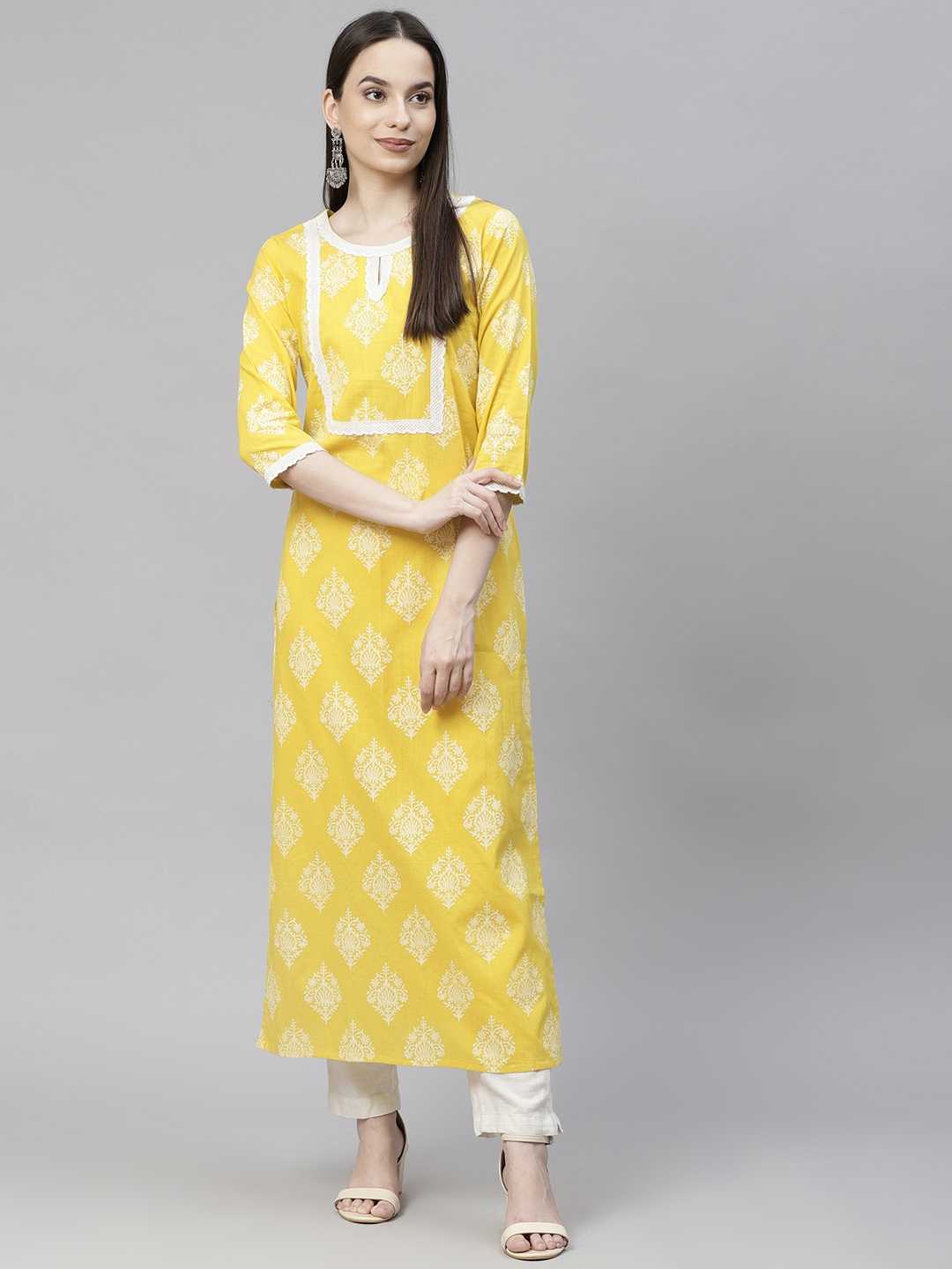 

Aasiya Women Yellow Ethnic Motifs Printed Keyhole Neck Kurta