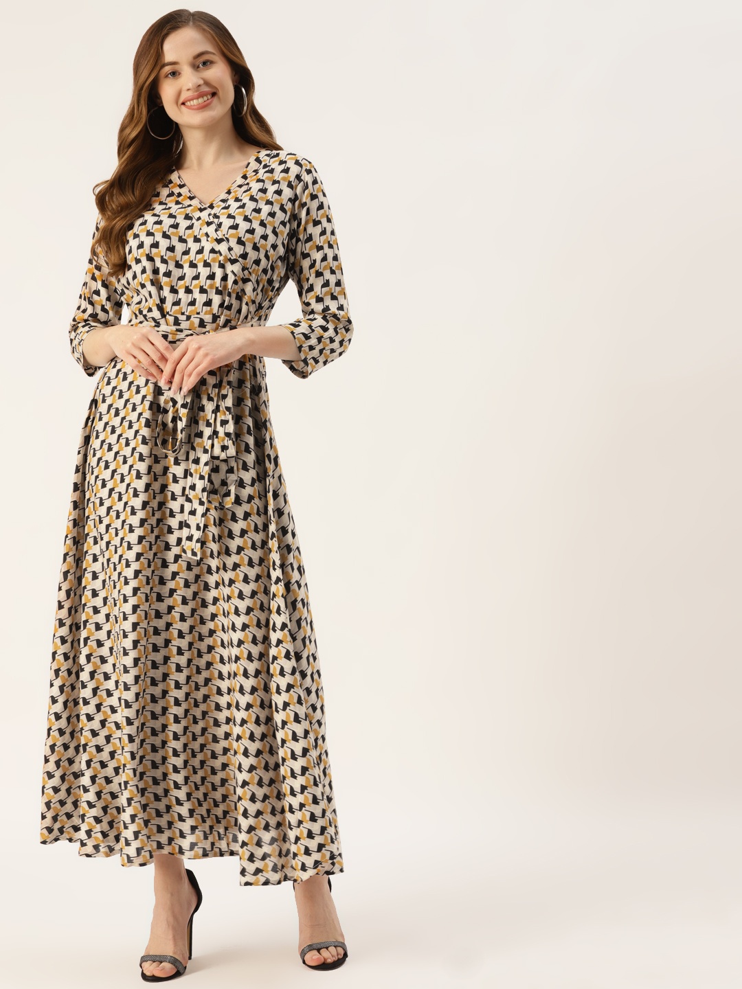 

Aasiya Beige Tribal Maxi Dress