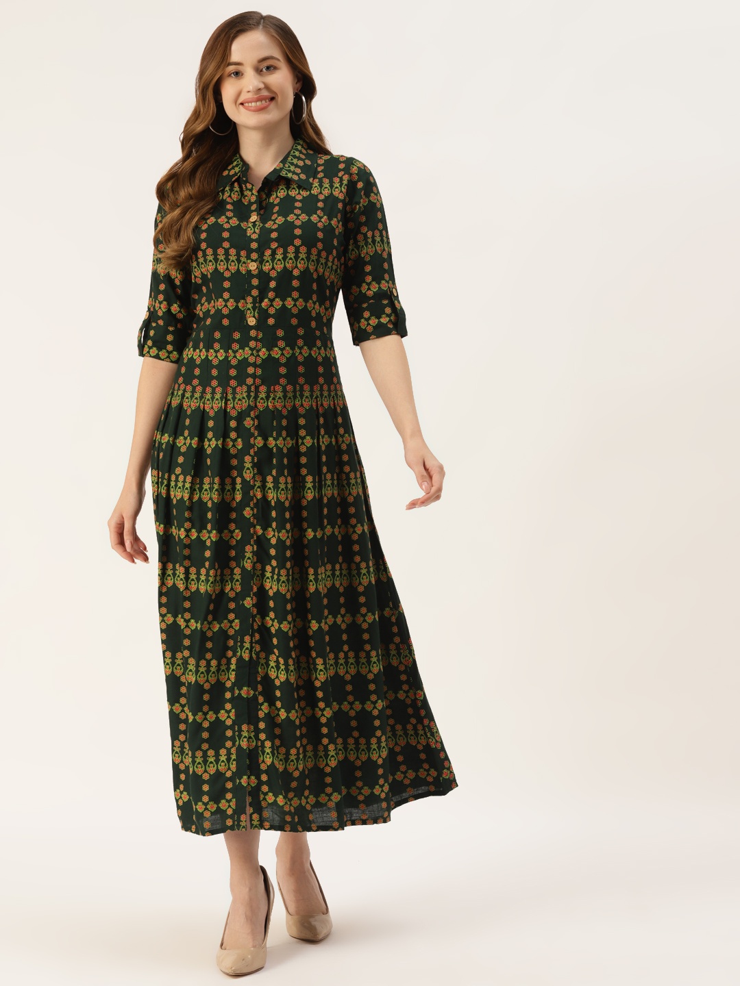 

Aasiya Green Floral Maxi Dress