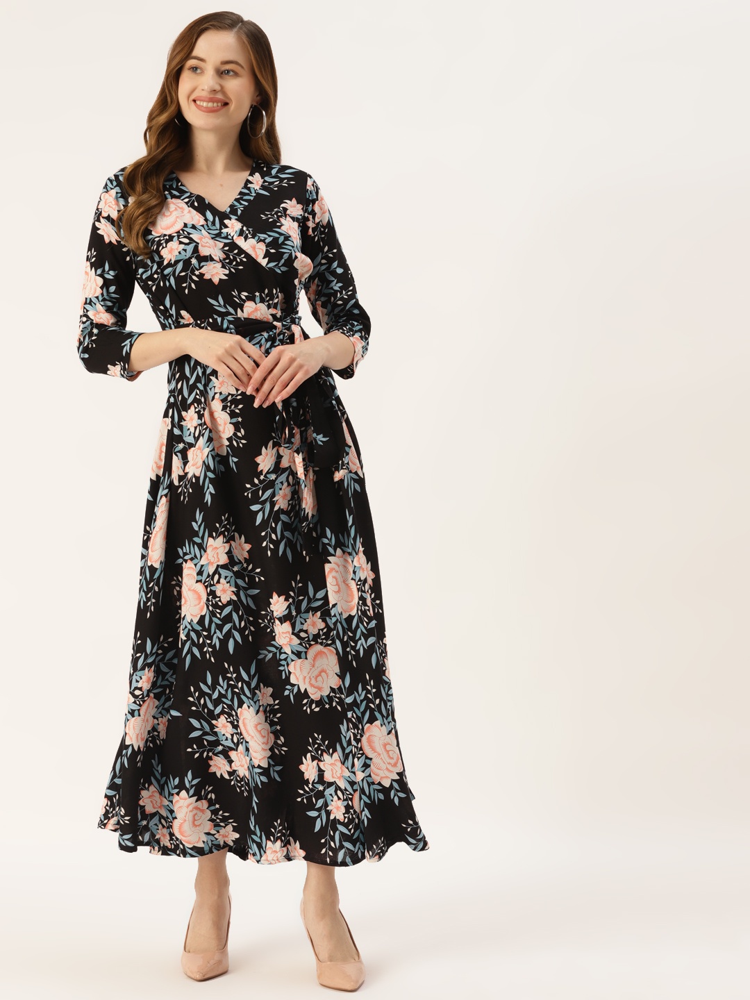 

Aasiya Black Floral A-Line Maxi Dress