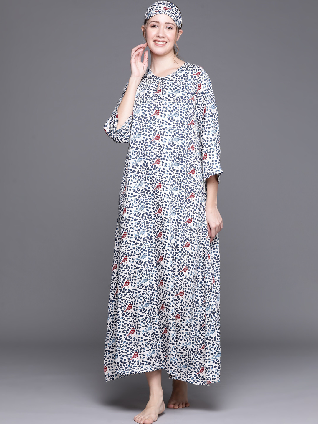 

Biba Women's Green Floral Printed Maxi Night Dress, Off white