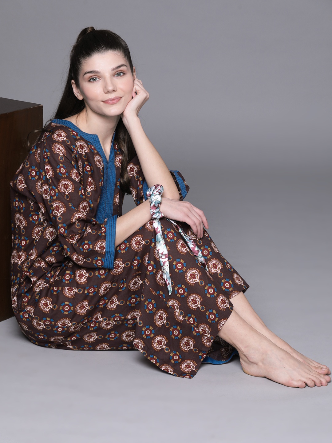 

Biba Women's Brown Floral Printed Maxi Night Dress