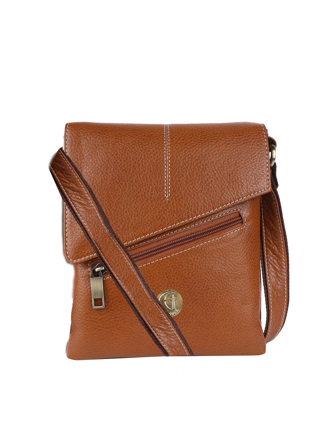 

HiLEDER Leather Textured Messenger Bag, Tan