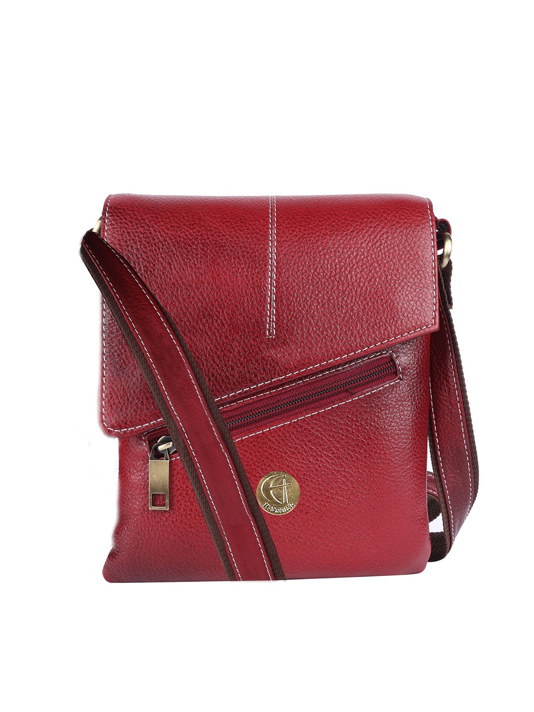 

HiLEDER Unisex Textured Pure Leather Messenger Bag, Maroon