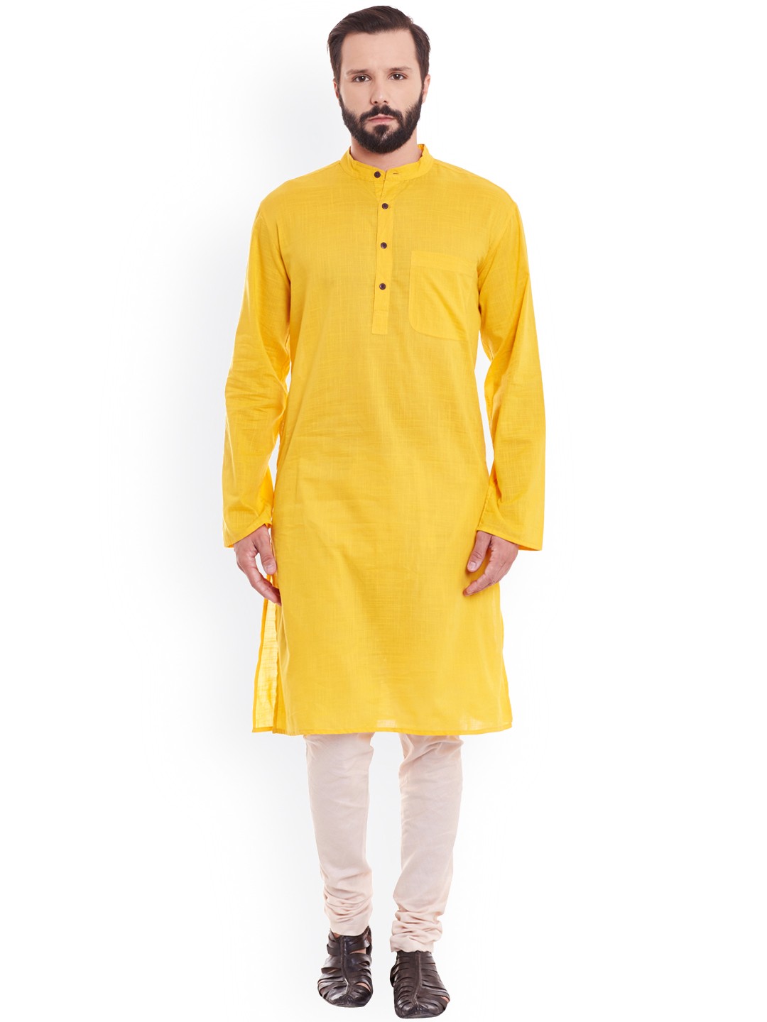 

even Men Yellow Solid Straight Kurta