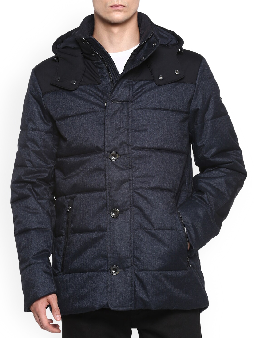 

HACKETT LONDON Men Navy Blue Black Colourblocked Longline Puffer Jacket