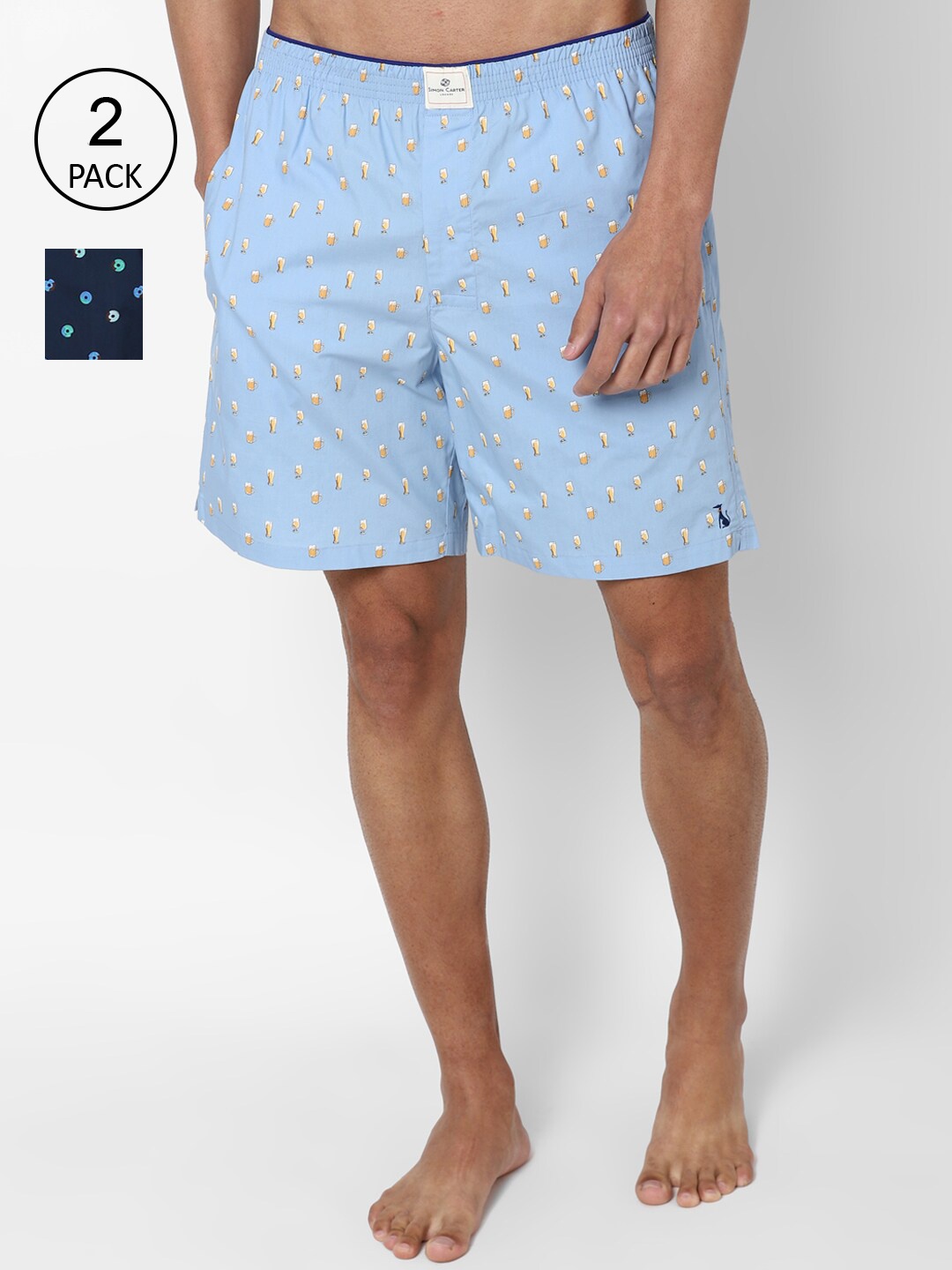 

SIMON CARTER LONDON Pack of 2 Printed Cotton Boxer Shorts SCBXCRGFI14198, Blue