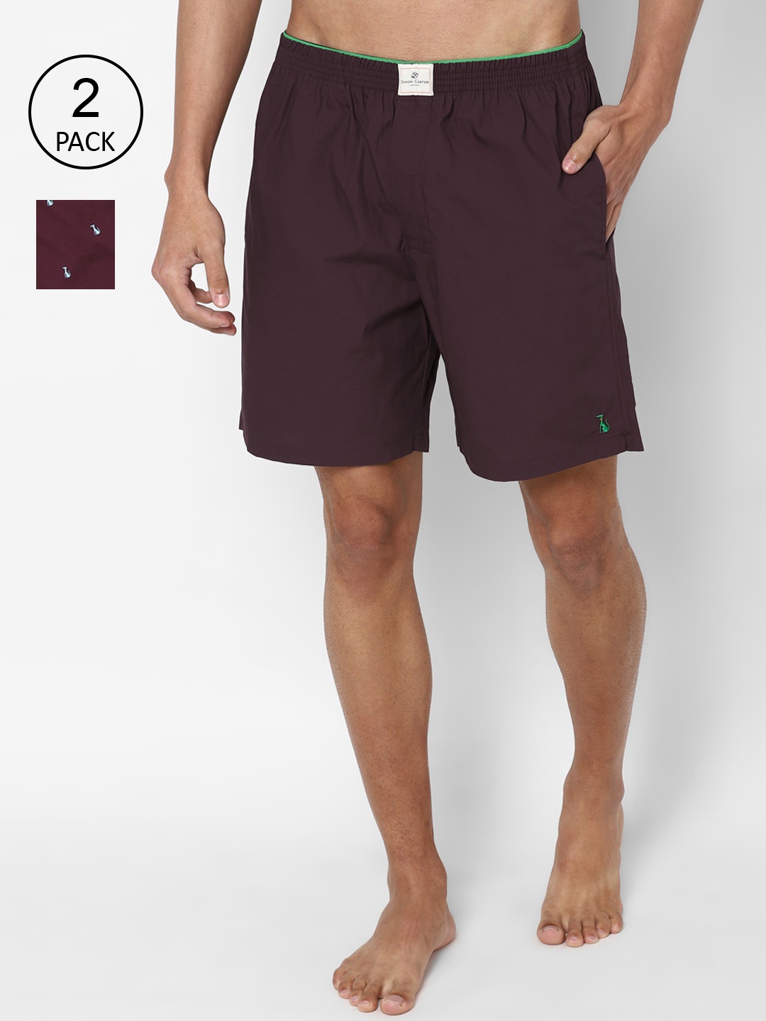 

Simon Carter Men Pack of 2 Maroon Pure Cotton Boxer Shorts