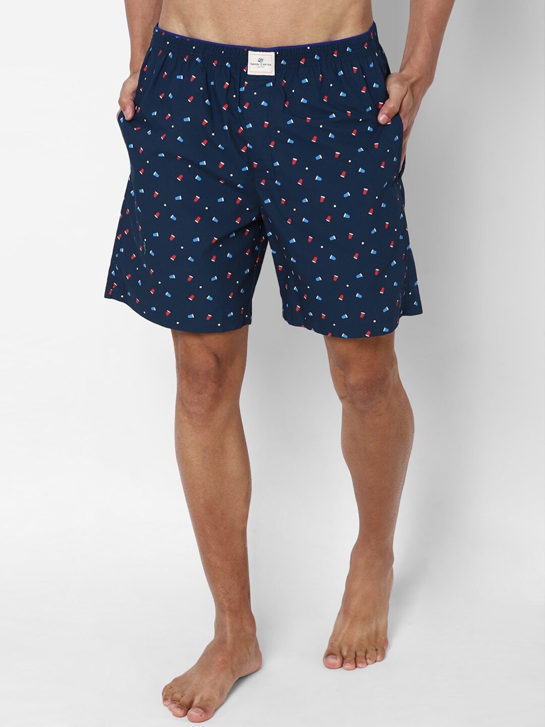

SIMON CARTER LONDON Men Navy Blue Printed Pure Cotton Boxer