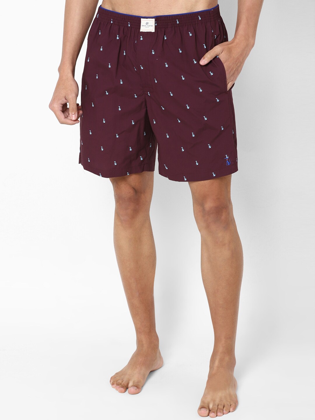 

SIMON CARTER LONDON Men Maroon Printed Pure Cotton Boxers