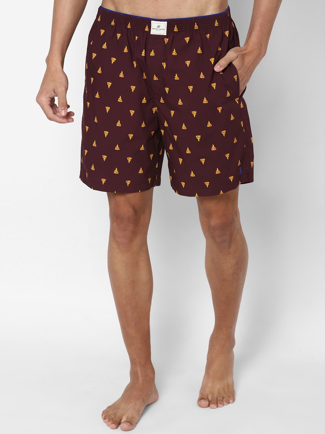 

SIMON CARTER LONDON Men Maroon & Yellow Printed Pure Cotton Boxer