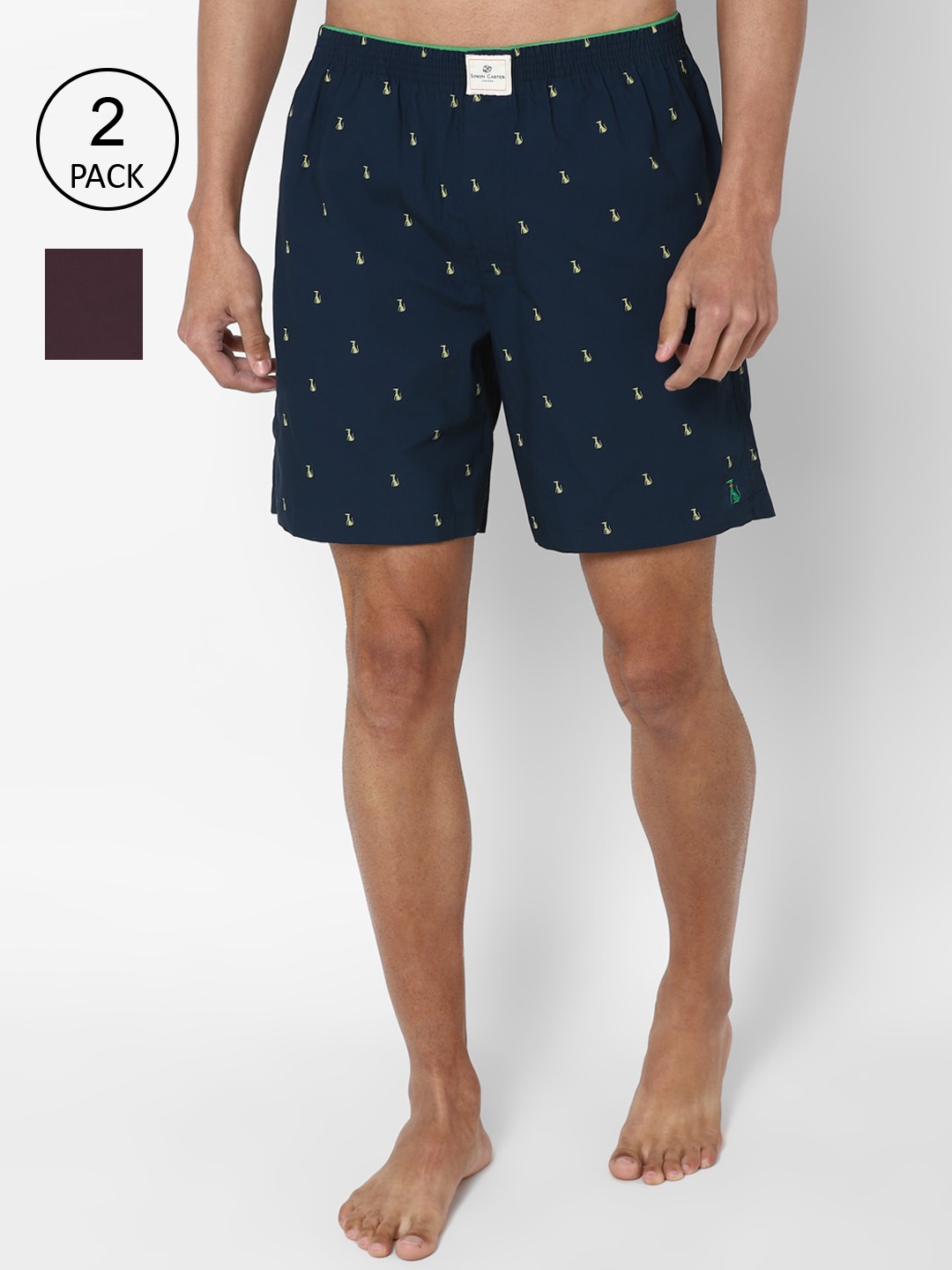 

SIMON CARTER LONDON Men Navy Blue & Maroon Pack of 2 Boxer Shorts
