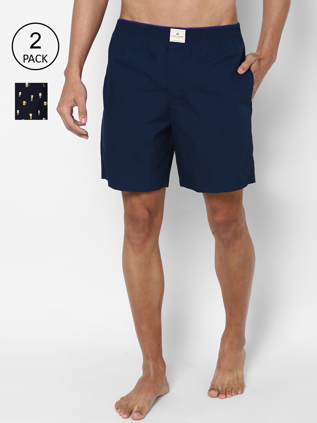 

SIMON CARTER LONDON Pack of 2 Cotton Boxer Shorts SCBXCRGFL51061, Navy blue