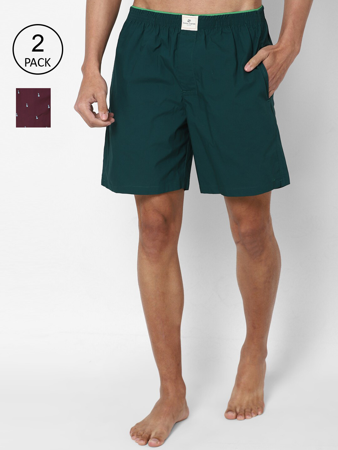 

SIMON CARTER LONDON Men Pack of 2 Green & Maroon Boxers