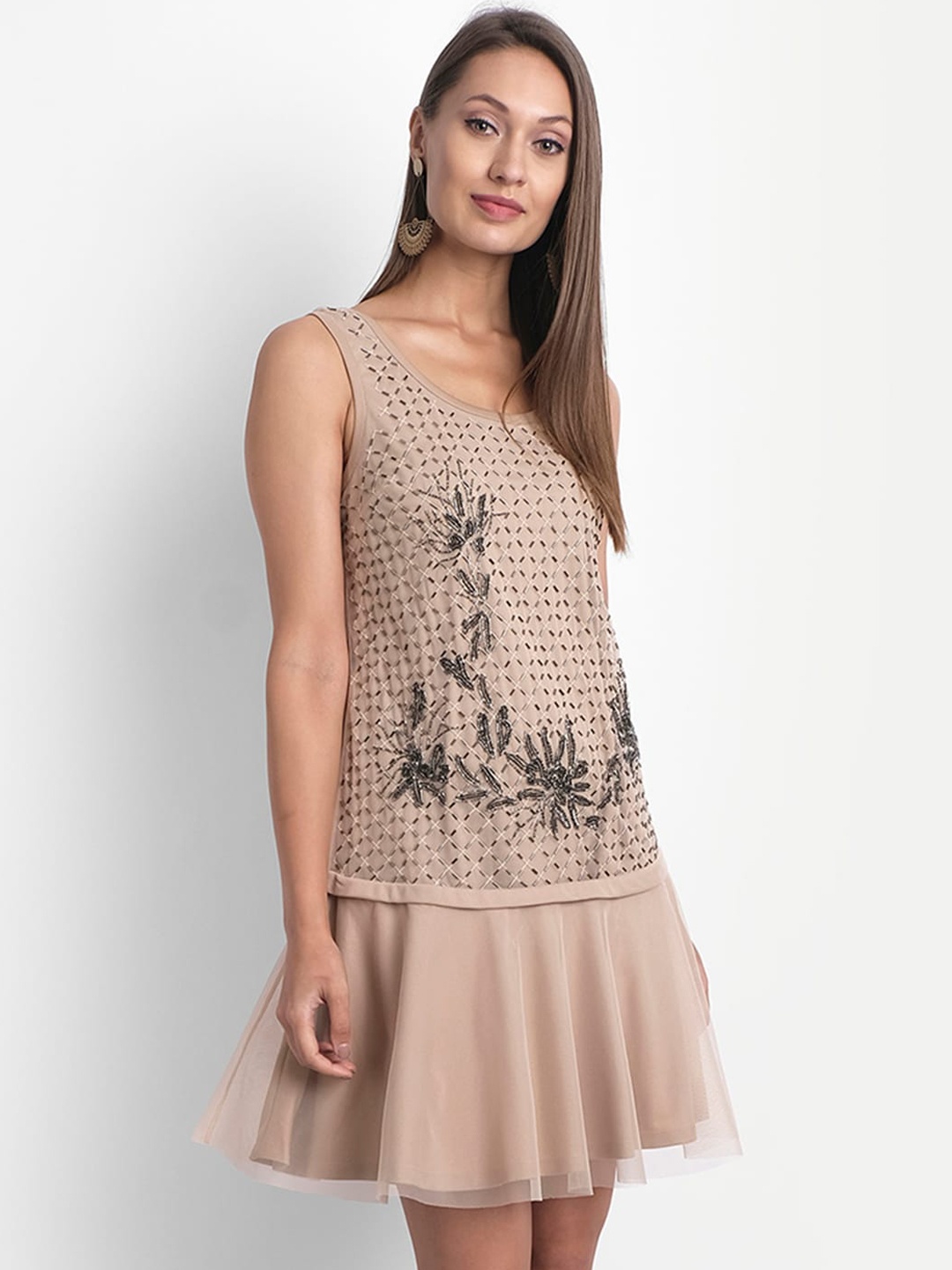 

LY2 Beige & Black Animal Net Drop-Waist Dress