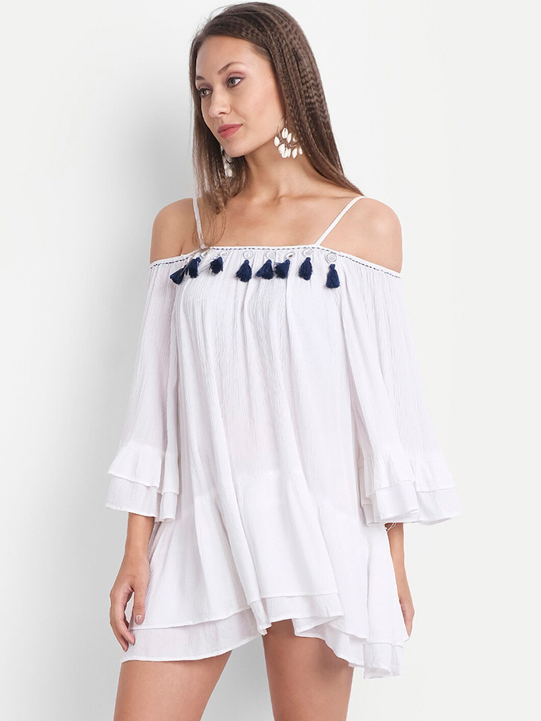 

LY2 Women Cream-Coloured & Blue A-Line Mini Dress