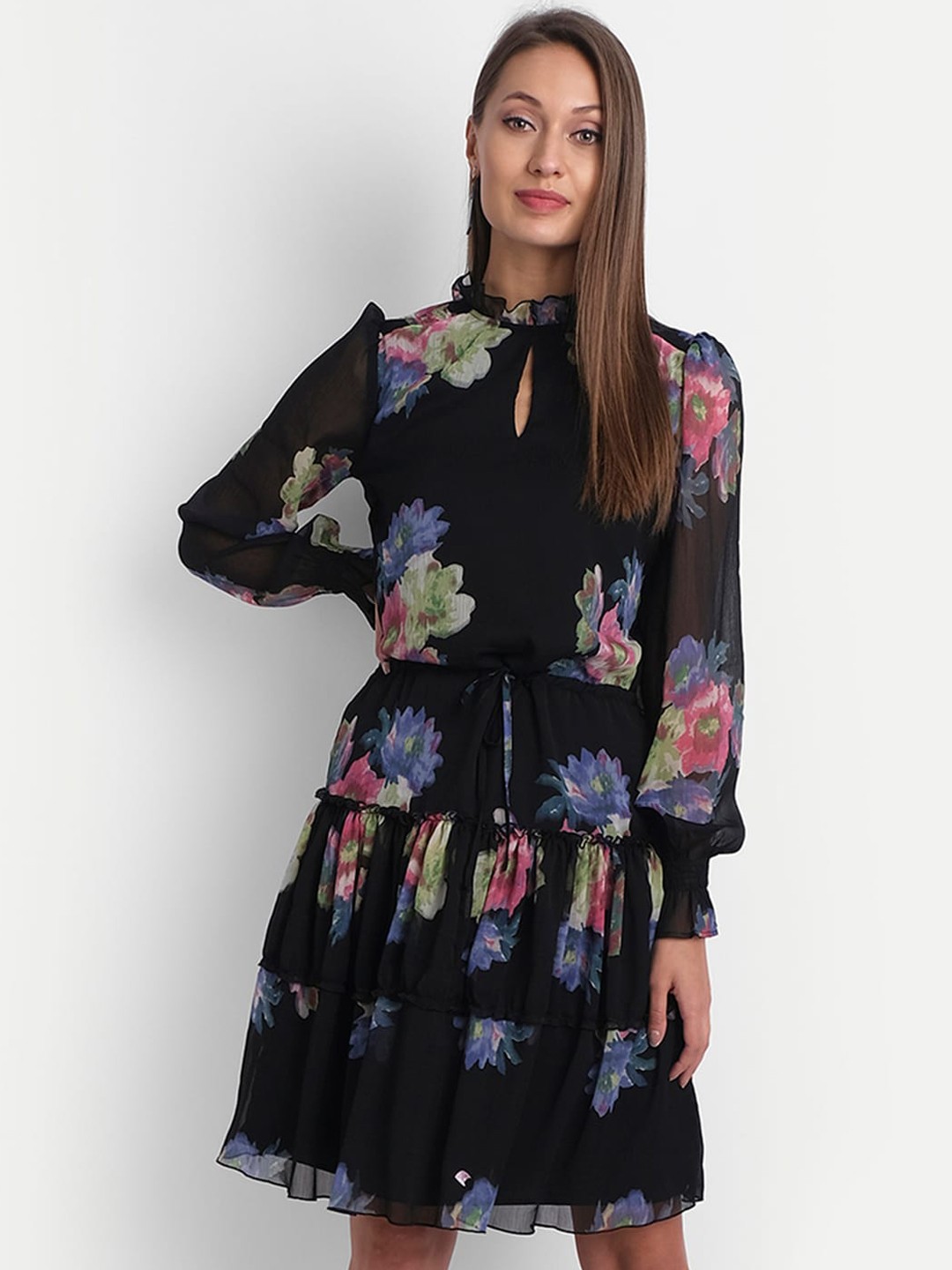 

LY2 Black & Blue Floral Chiffon Dress