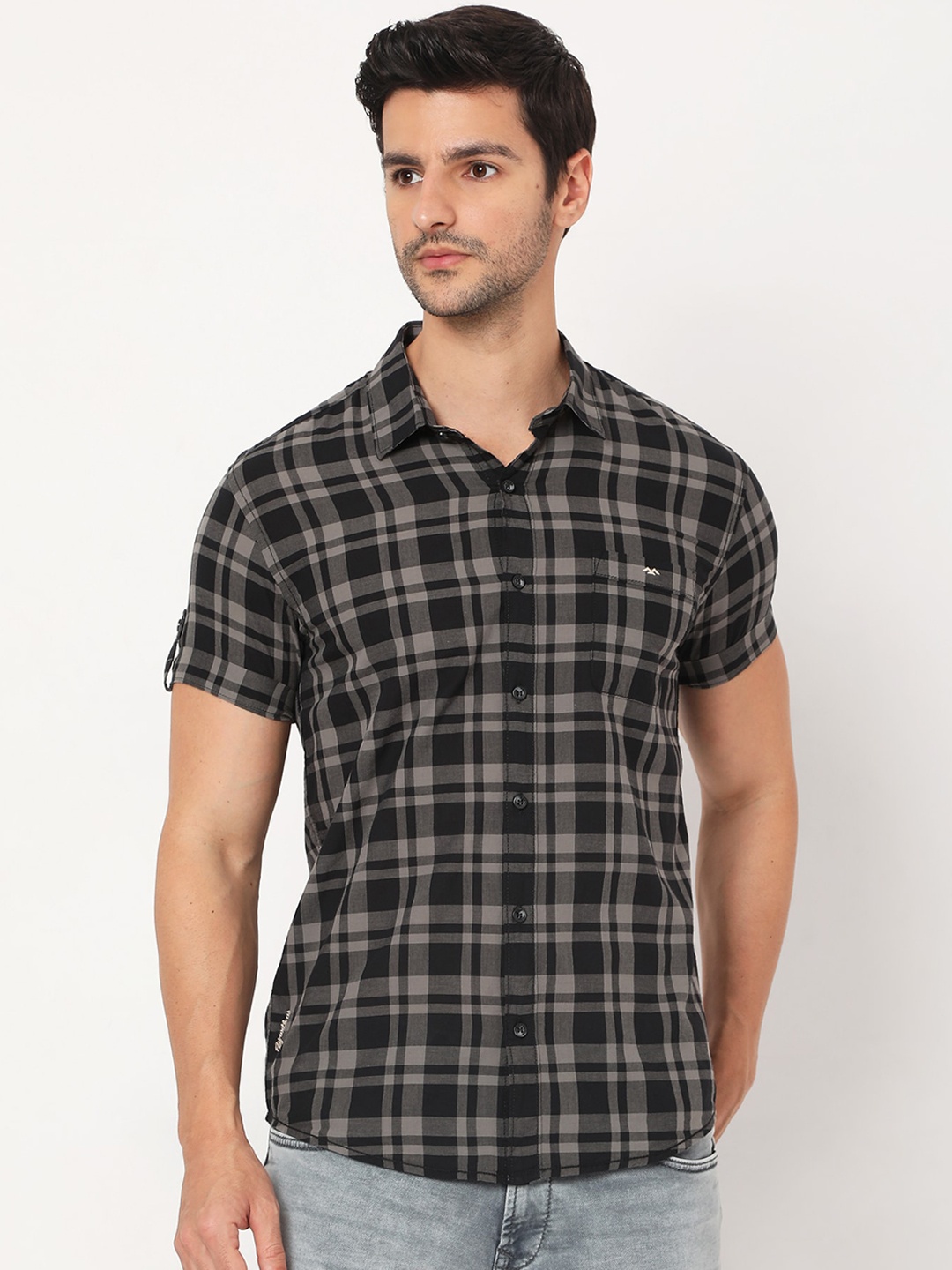 

Mufti Men Black & Grey Slim Fit Tartan Checked Casual Shirt