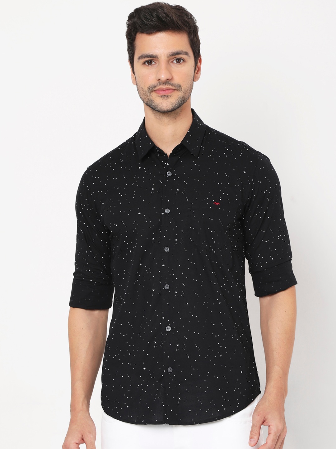 

Mufti Men Black Slim Fit Opaque Printed Casual Shirt
