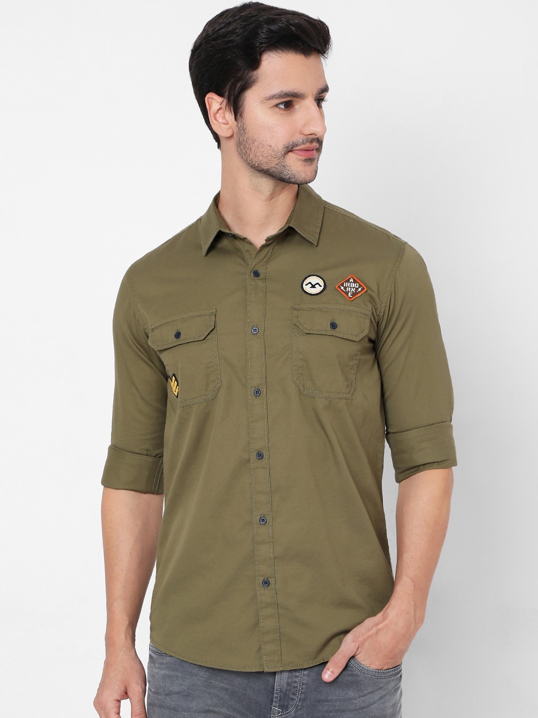 

Mufti Men Olive Green Slim Fit Opaque Casual Shirt