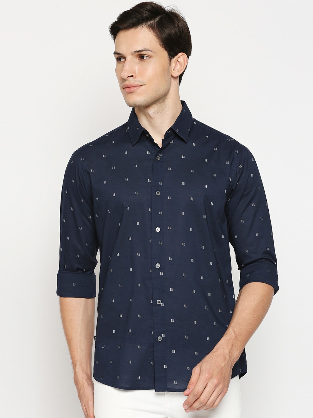 

Mufti Men Navy Blue Slim Fit Opaque Printed Casual Shirt