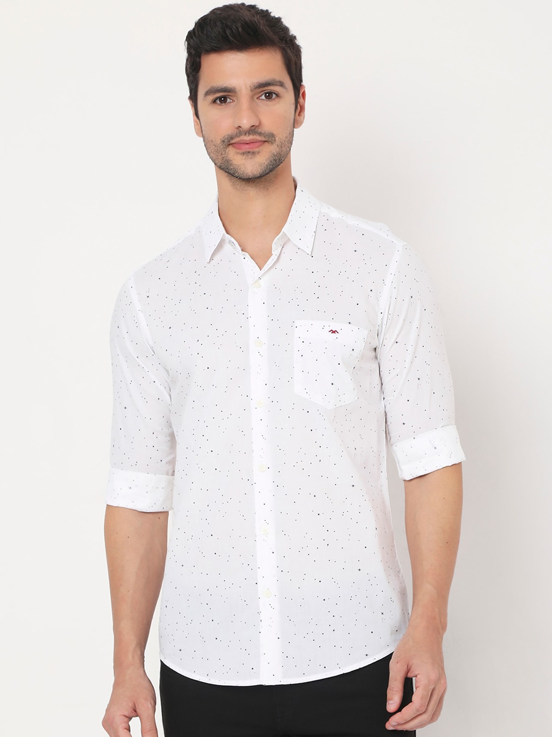

Mufti Men White & Black Slim Fit Opaque Printed Pure Cotton Casual Shirt