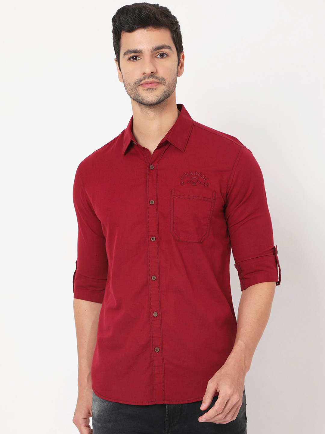 

Mufti Men Red Slim Fit Opaque Casual Shirt