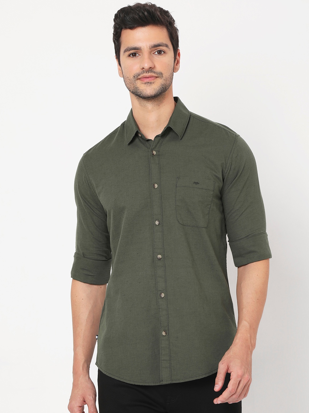 

Mufti Men Olive Green Slim Fit Opaque Casual Shirt