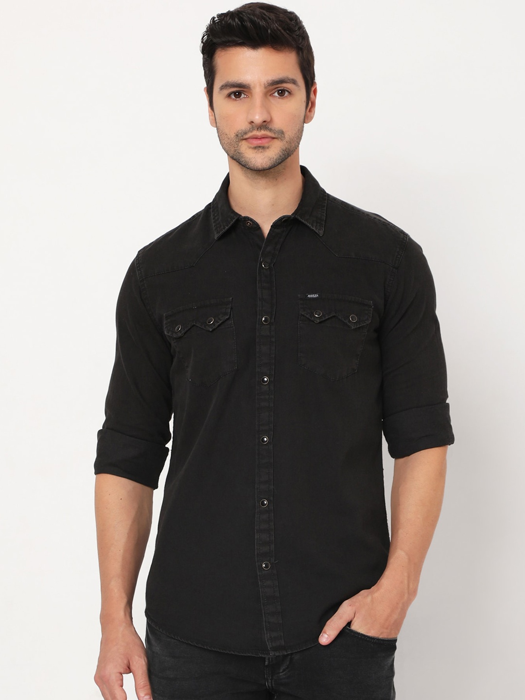 

Mufti Men Black Slim Fit Opaque Casual Shirt
