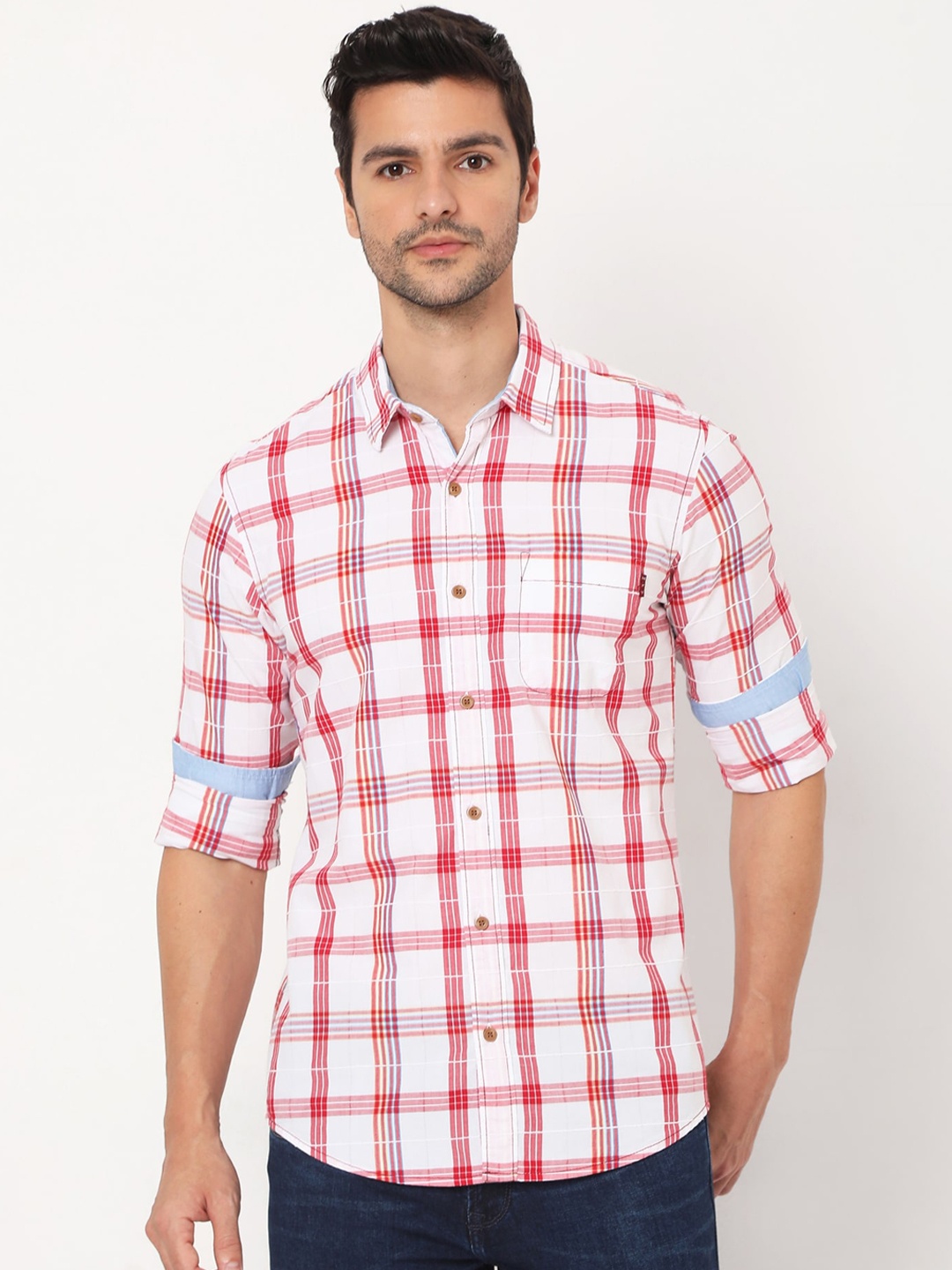 

Mufti Men White Slim Fit Opaque Checked Casual Shirt