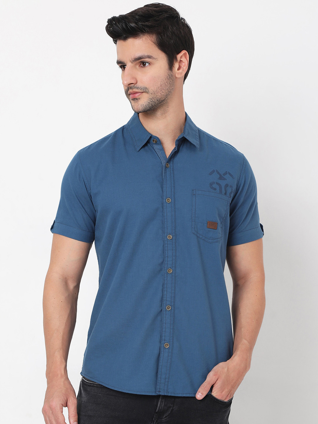 

Mufti Men Blue Slim Fit Opaque Pure Cotton Casual Shirt