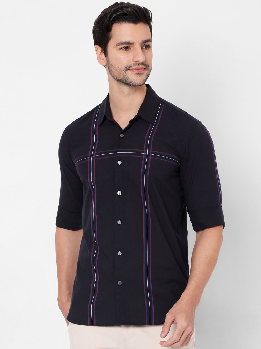 

Mufti Men Black Slim Fit Opaque Printed Casual Shirt