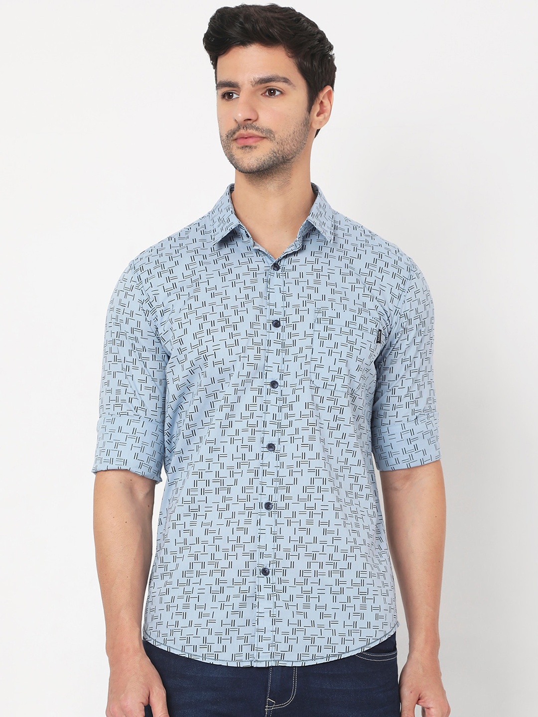 

Mufti Men Blue Slim Fit Floral Opaque Printed Casual Shirt