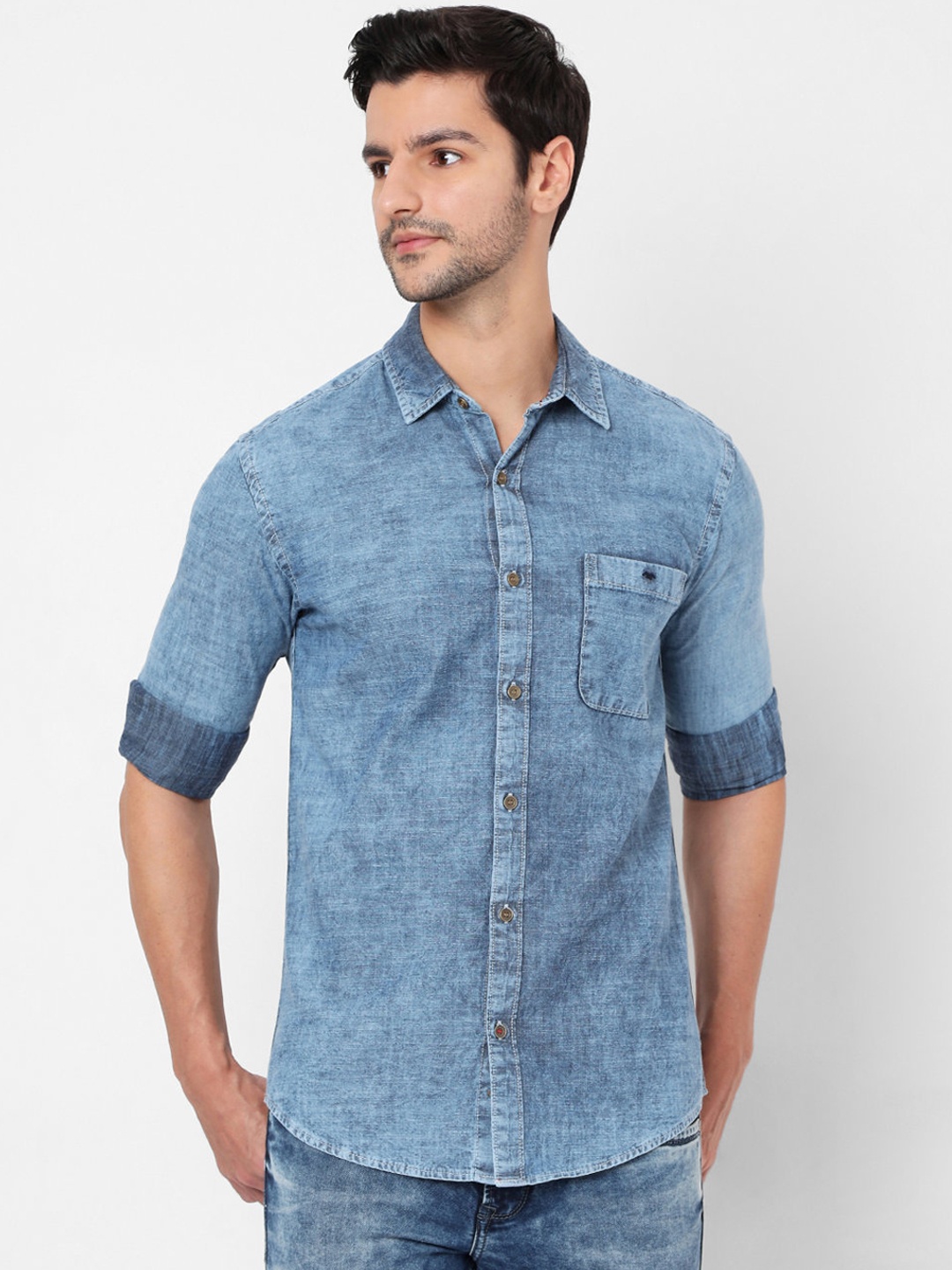 

Mufti Men Blue Slim Fit Faded Opaque Faded Casual Shirt