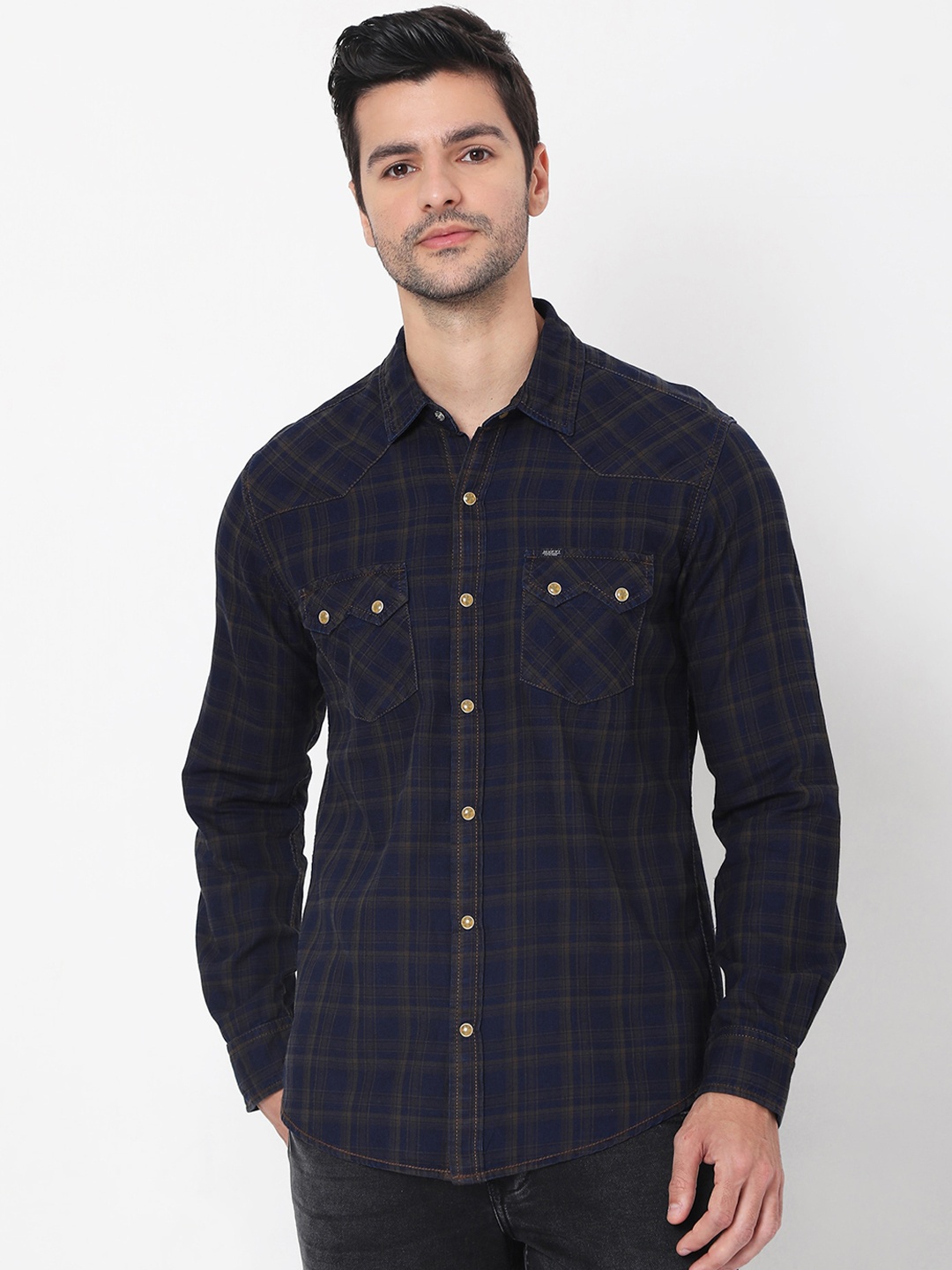 

Mufti Men Blue Slim Fit Tartan Checked Casual Shirt