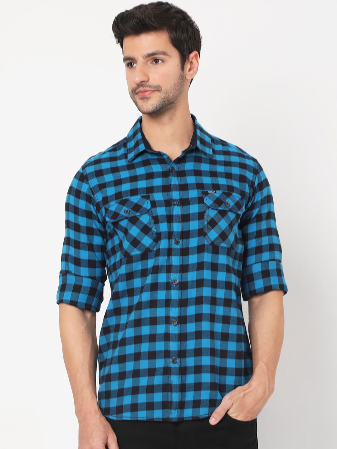 

Mufti Men Black Slim Fit Buffalo Checks Opaque Checked Casual Shirt