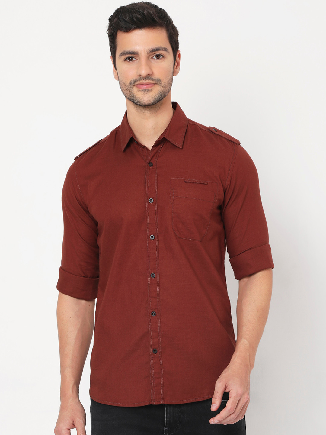 

Mufti Men Maroon Slim Fit Opaque Casual Shirt