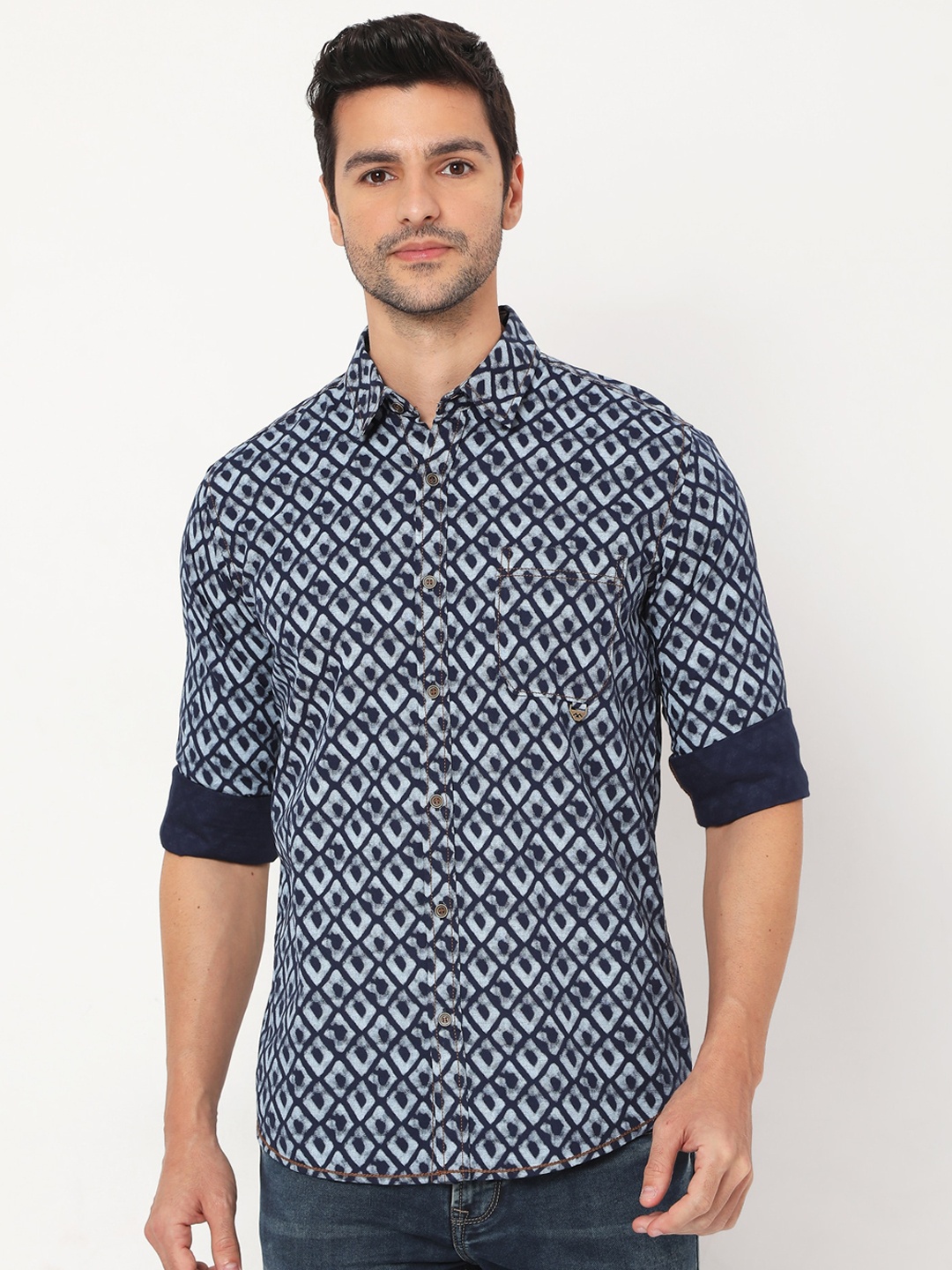 

Mufti Men Blue Slim Fit Opaque Printed Casual Shirt