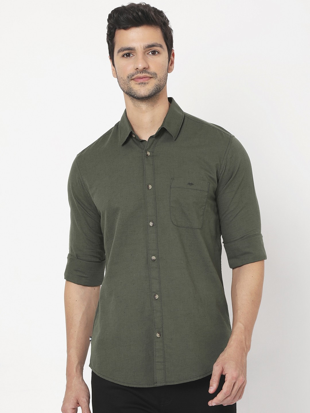 

Mufti Men Olive Green Slim Fit Opaque Casual Shirt