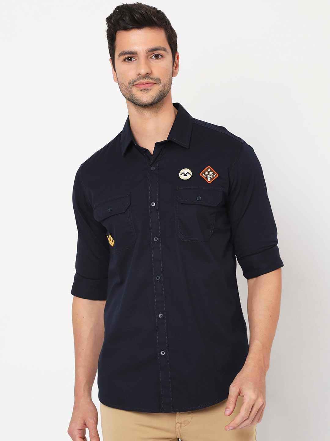 

Mufti Men Navy Blue Slim Fit Opaque Pure Cotton Casual Shirt