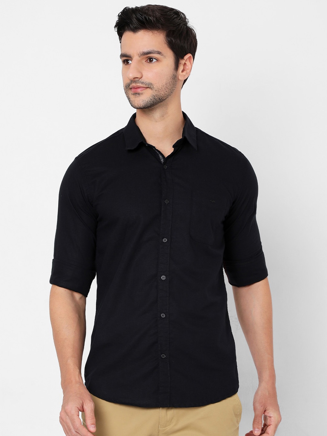 

Mufti Men Black Slim Fit Opaque Casual Shirt