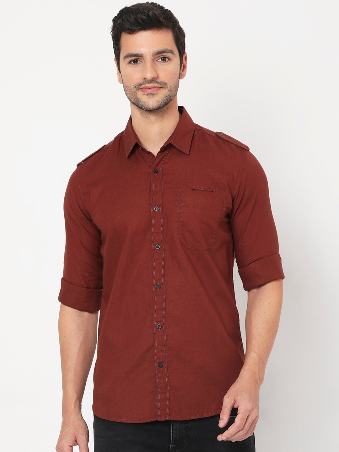 

Mufti Men Red Slim Fit Opaque Casual Shirt