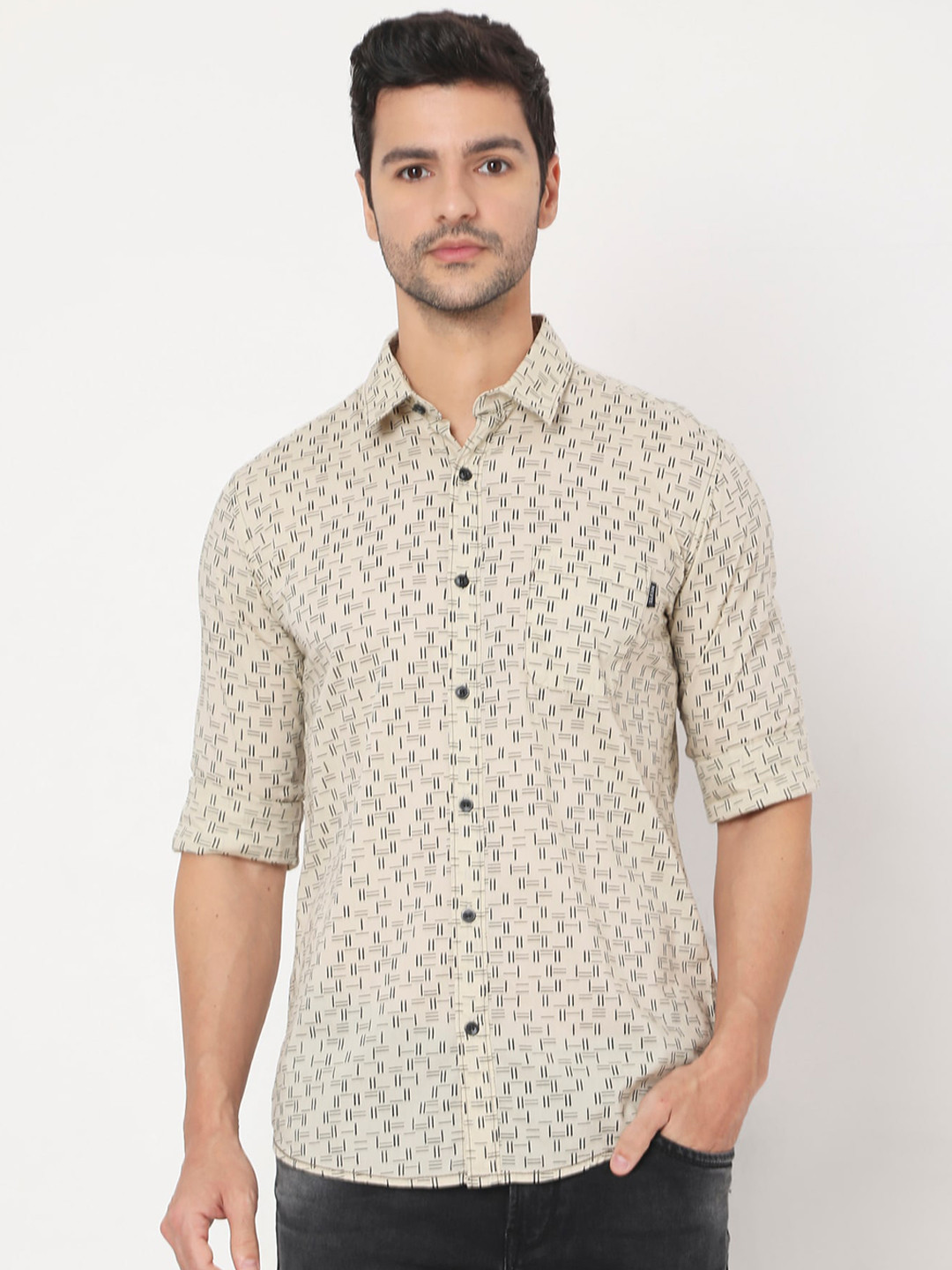 

Mufti Men Beige Slim Fit Floral Opaque Printed Casual Shirt