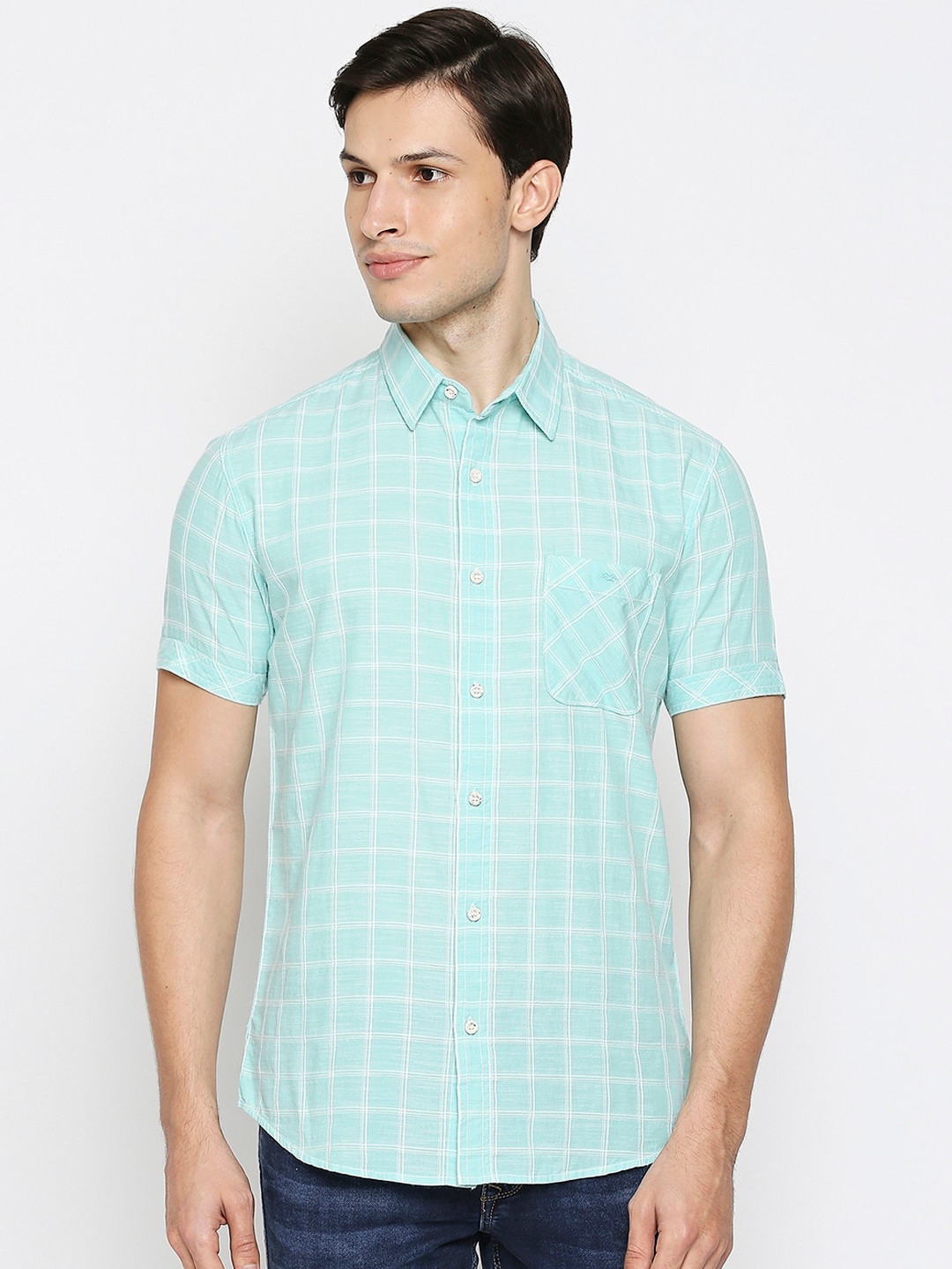 

Mufti Men Blue Slim Fit Windowpane Checked Casual Shirt