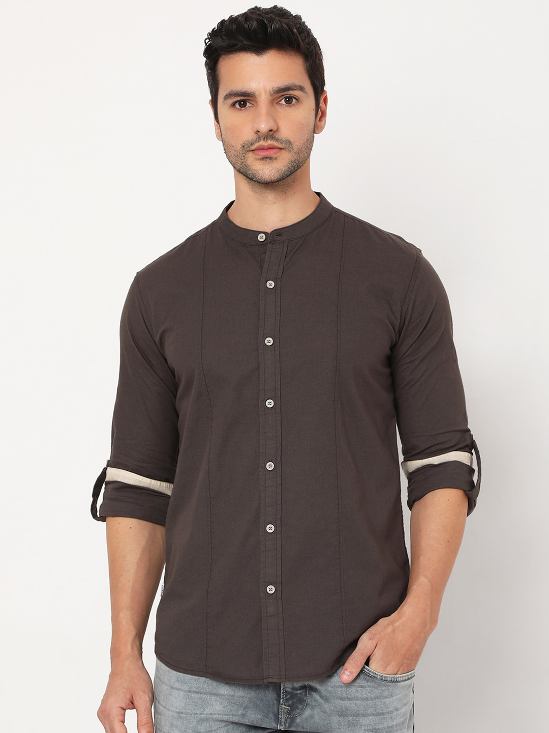 

Mufti Men Grey Slim Fit Opaque Pure Cotton Casual Shirt