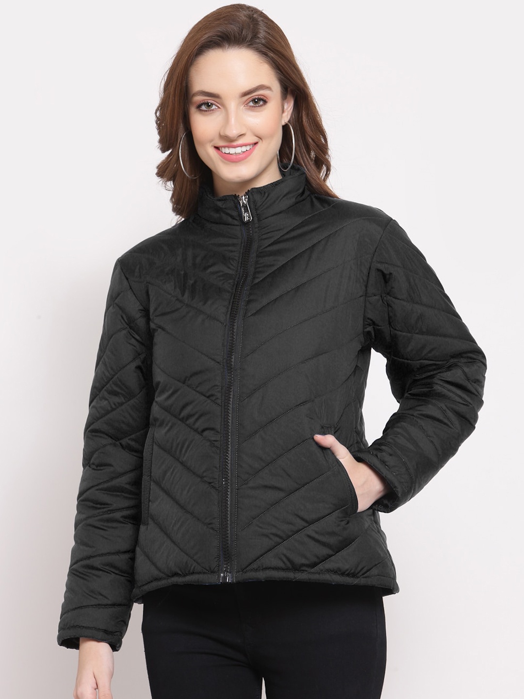 

KLOTTHE Women Black Water Resistant Outdoor Quilted Jacket