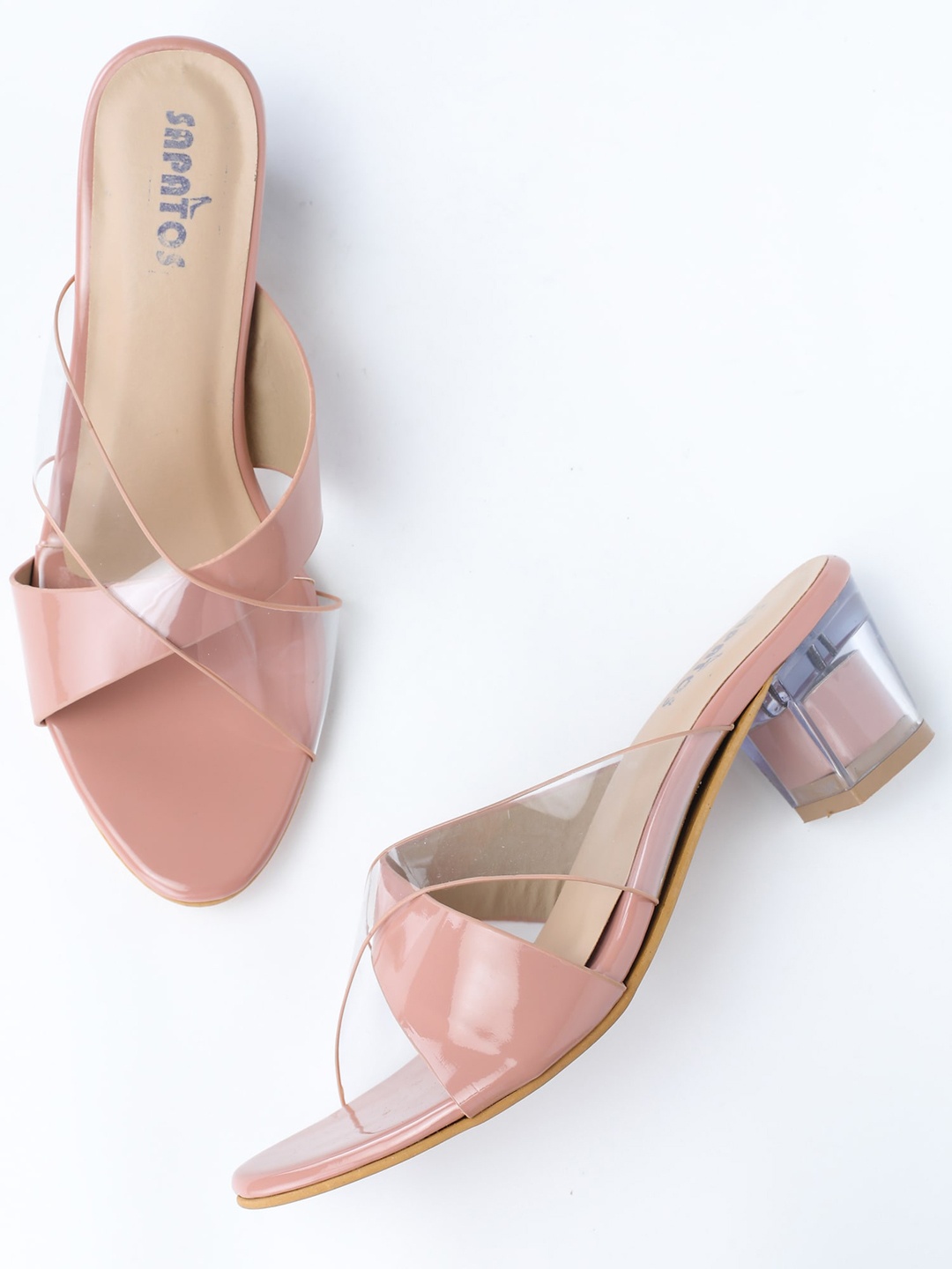 

SAPATOS Peach-Coloured & Transparent Block Sandals