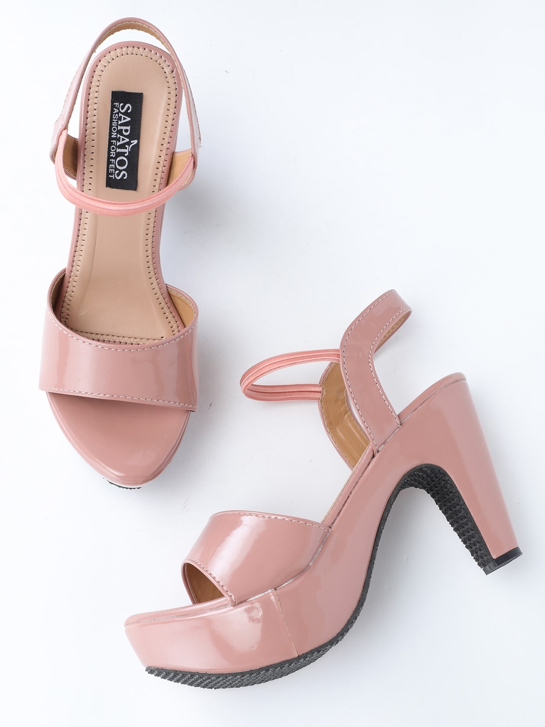 

SAPATOS Peach-Coloured Solid Block Heel