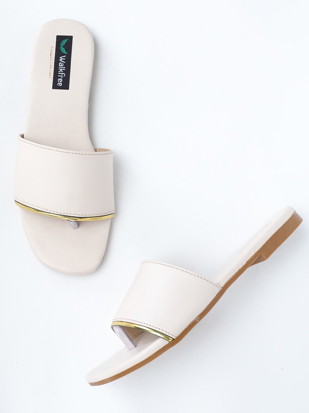 

Walkfree Women Cream-Coloured Open Toe Flats
