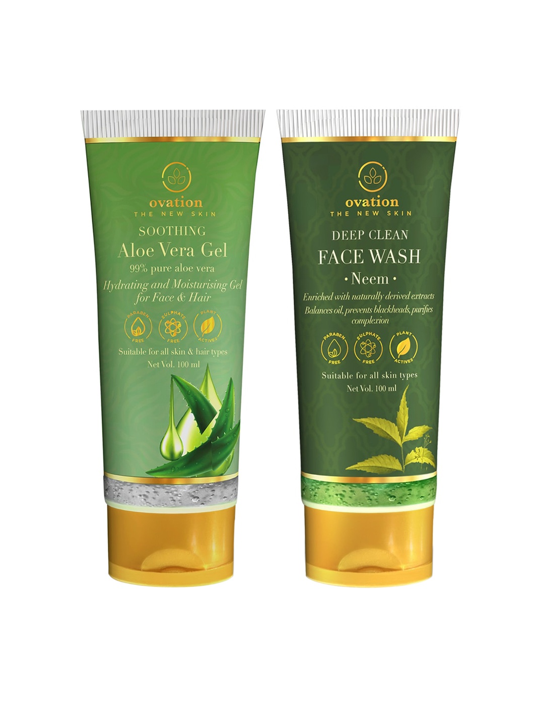 

ovation Wake Up Skin Kit - Neem Face Wash & Aloe Vera Gel 100 ml Each, Green